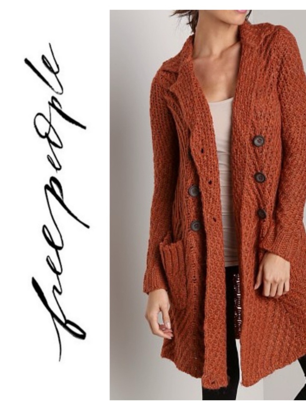 FREE PEOPLE Buttermilk Biscuit Cardigan Rust XS